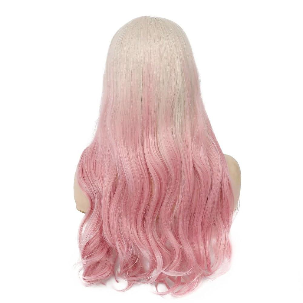 imageBlonde Blue Long Curly Wigs for Women 26 Inch Wavy Synthetic Middle Part Colourful Hair Wigs for Halloween Cosplay UsePink