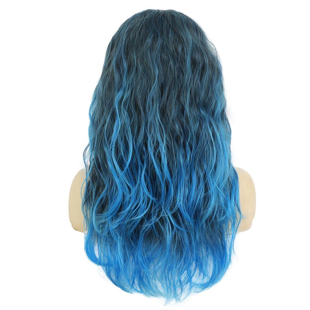 imageBlonde Curly Short Finger Wave Wigs for Lady with Bangs Synthetic Hair Natural Cosplay Halloween Costume Women WigsBlack Blue