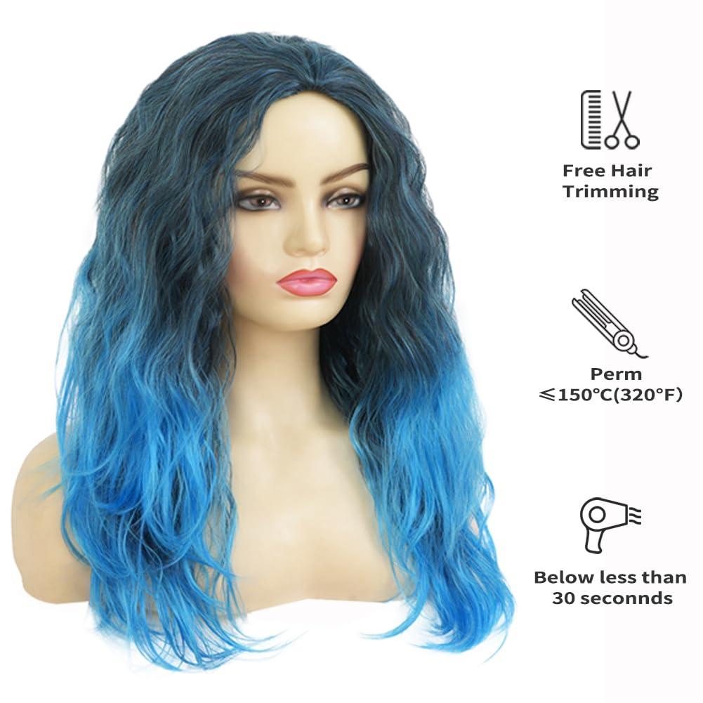 imageBlonde Curly Short Finger Wave Wigs for Lady with Bangs Synthetic Hair Natural Cosplay Halloween Costume Women WigsBlack Blue