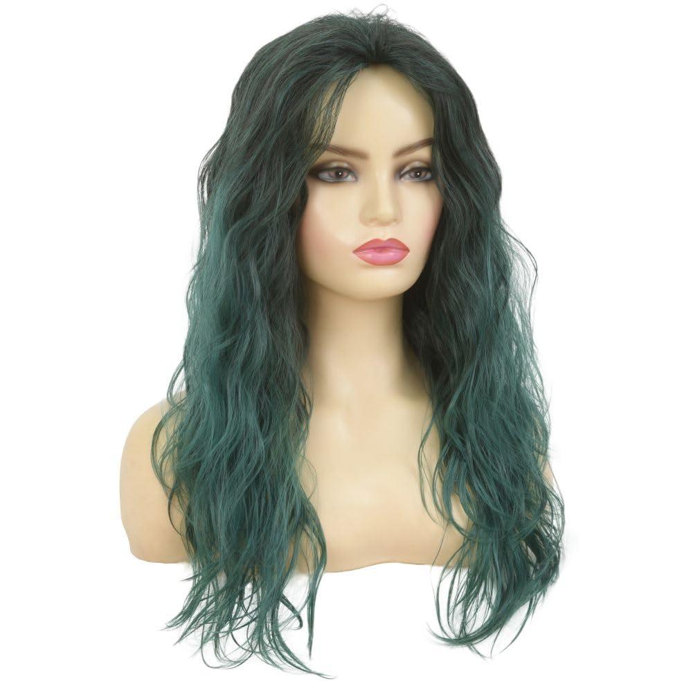 imageBlonde Curly Short Finger Wave Wigs for Lady with Bangs Synthetic Hair Natural Cosplay Halloween Costume Women WigsBlack Green