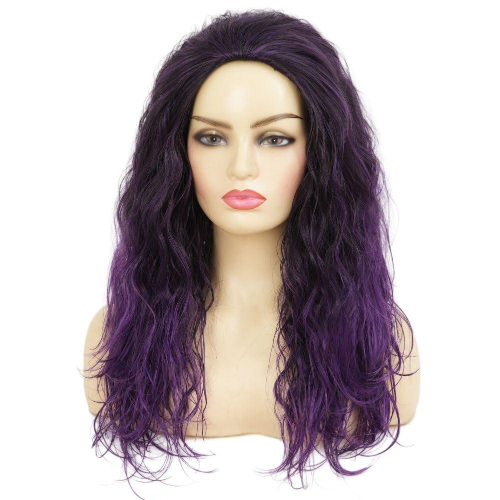 imageBlonde Curly Short Finger Wave Wigs for Lady with Bangs Synthetic Hair Natural Cosplay Halloween Costume Women WigsBlack Purple