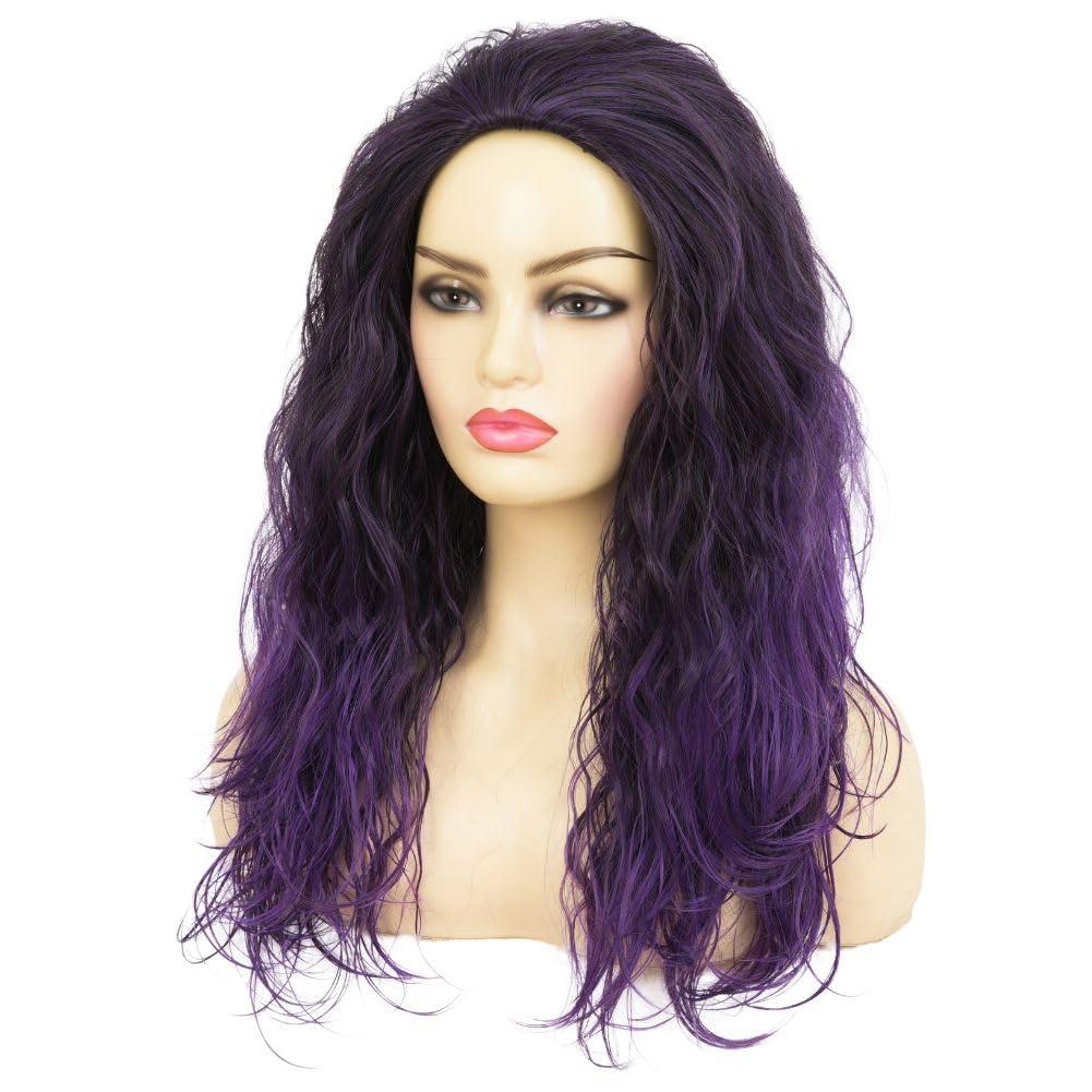 imageBlonde Curly Short Finger Wave Wigs for Lady with Bangs Synthetic Hair Natural Cosplay Halloween Costume Women WigsBlack Purple