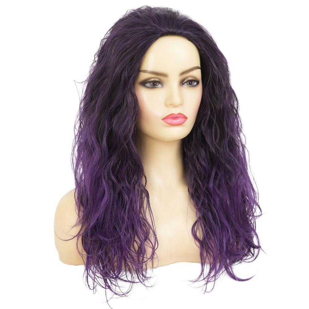 imageBlonde Curly Short Finger Wave Wigs for Lady with Bangs Synthetic Hair Natural Cosplay Halloween Costume Women WigsBlack Purple