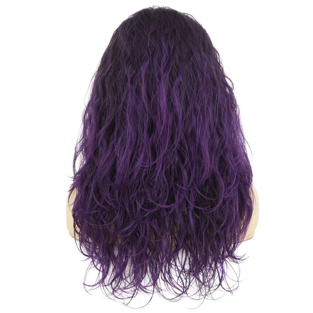 imageBlonde Curly Short Finger Wave Wigs for Lady with Bangs Synthetic Hair Natural Cosplay Halloween Costume Women WigsBlack Purple