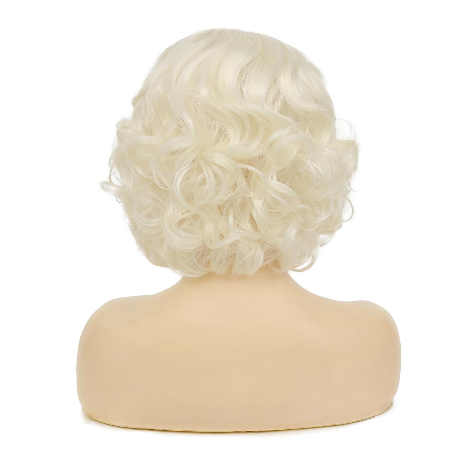 imageBlonde Curly Short Finger Wave Wigs for Lady with Bangs Synthetic Hair Natural Cosplay Halloween Costume Women WigsBlonde