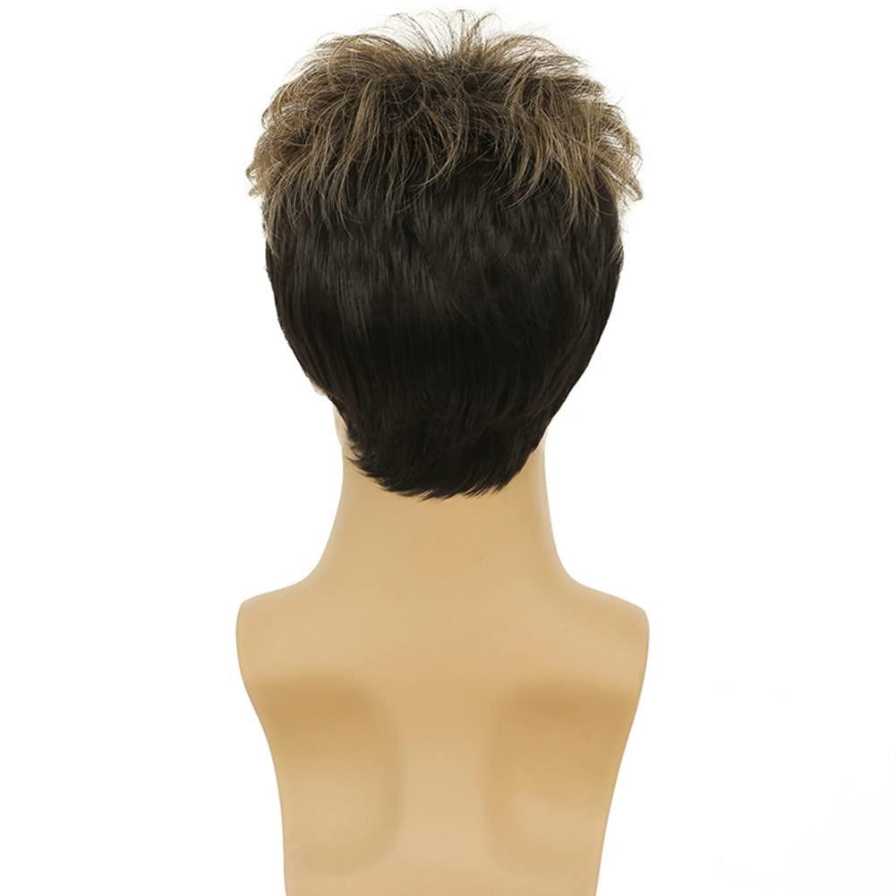 imageBlonde Mix Black Men Wigs Short Layered Wig for Male Guy Halloween Cosplay Party Costume Hair Synthetic Fiber WigBlonde Mix Black
