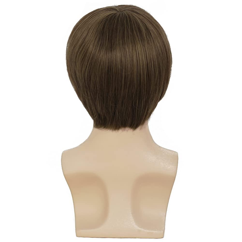 imageBlonde Mix Black Men Wigs Short Layered Wig for Male Guy Halloween Cosplay Party Costume Hair Synthetic Fiber WigBrown