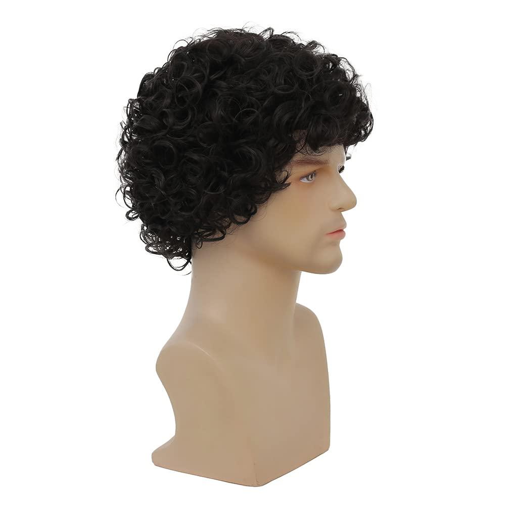 imageBrown Curly Short Afro Wig for Male Guy California Mens Cosplay Costume Daily Hair Synthetic Halloween Mens Full WigsBlack