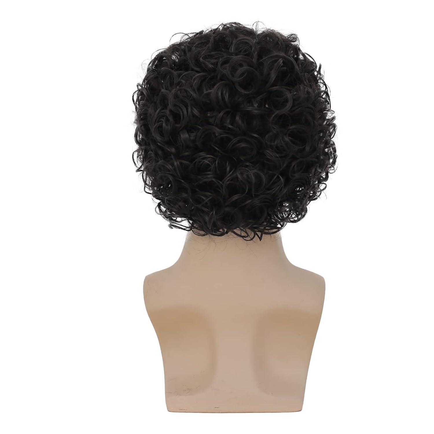 imageBrown Curly Short Afro Wig for Male Guy California Mens Cosplay Costume Daily Hair Synthetic Halloween Mens Full WigsBlack