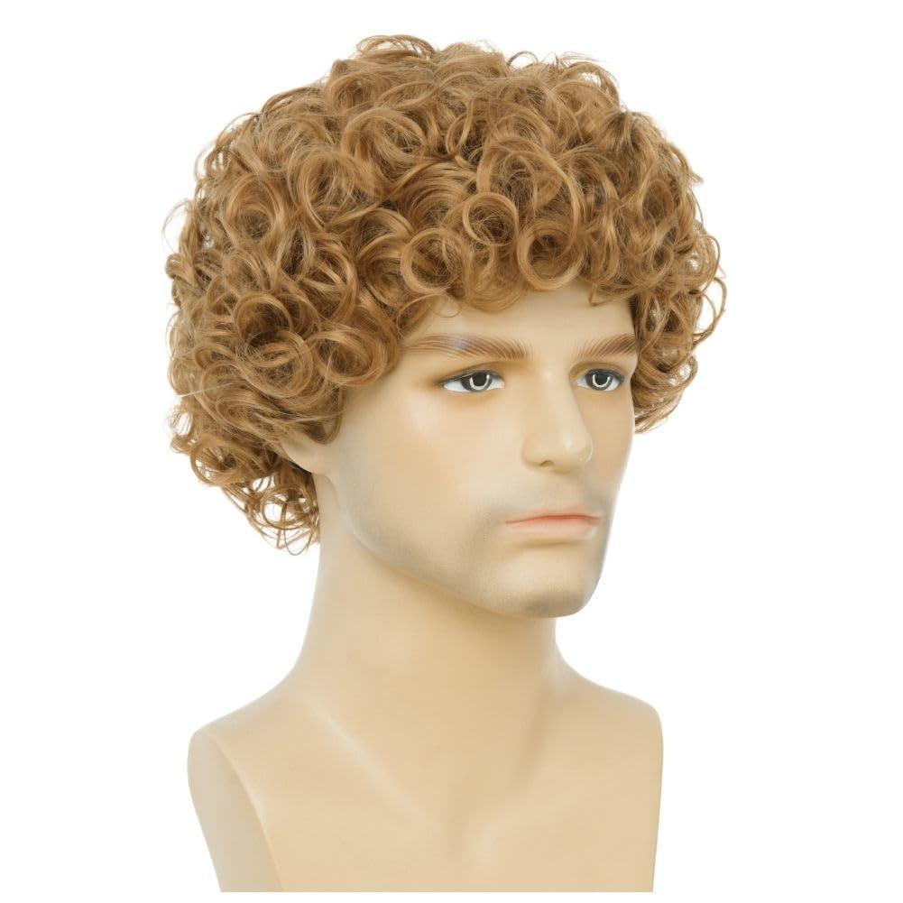 imageBrown Curly Short Afro Wig for Male Guy California Mens Cosplay Costume Daily Hair Synthetic Halloween Mens Full WigsBlonde