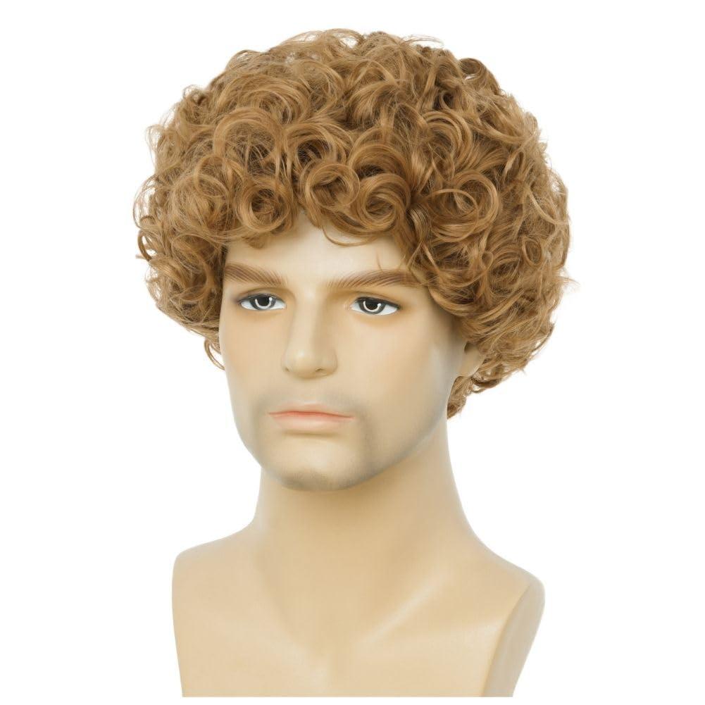 imageBrown Curly Short Afro Wig for Male Guy California Mens Cosplay Costume Daily Hair Synthetic Halloween Mens Full WigsBlonde