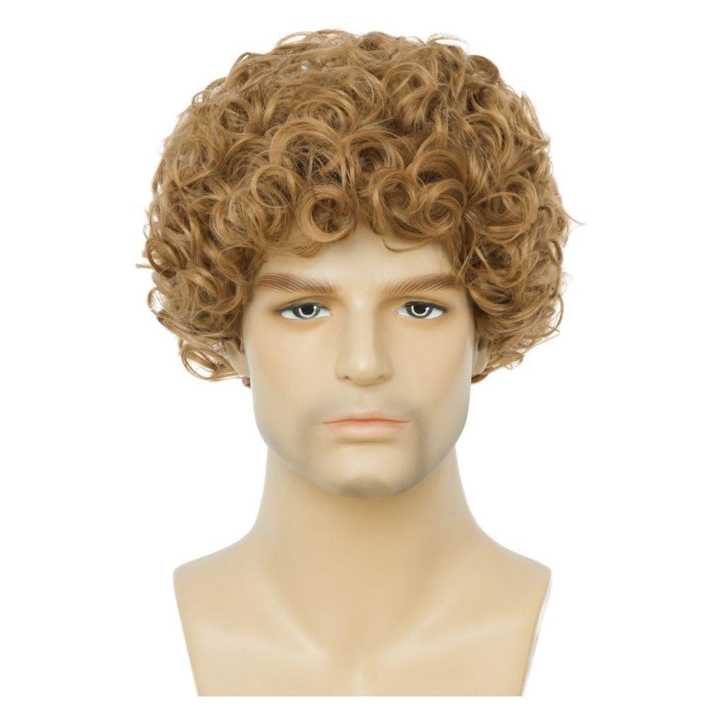 imageBrown Curly Short Afro Wig for Male Guy California Mens Cosplay Costume Daily Hair Synthetic Halloween Mens Full WigsBlonde