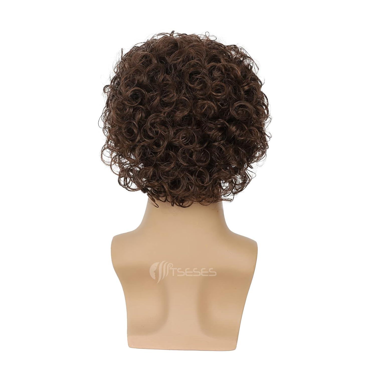 imageBrown Curly Short Afro Wig for Male Guy California Mens Cosplay Costume Daily Hair Synthetic Halloween Mens Full WigsBrown