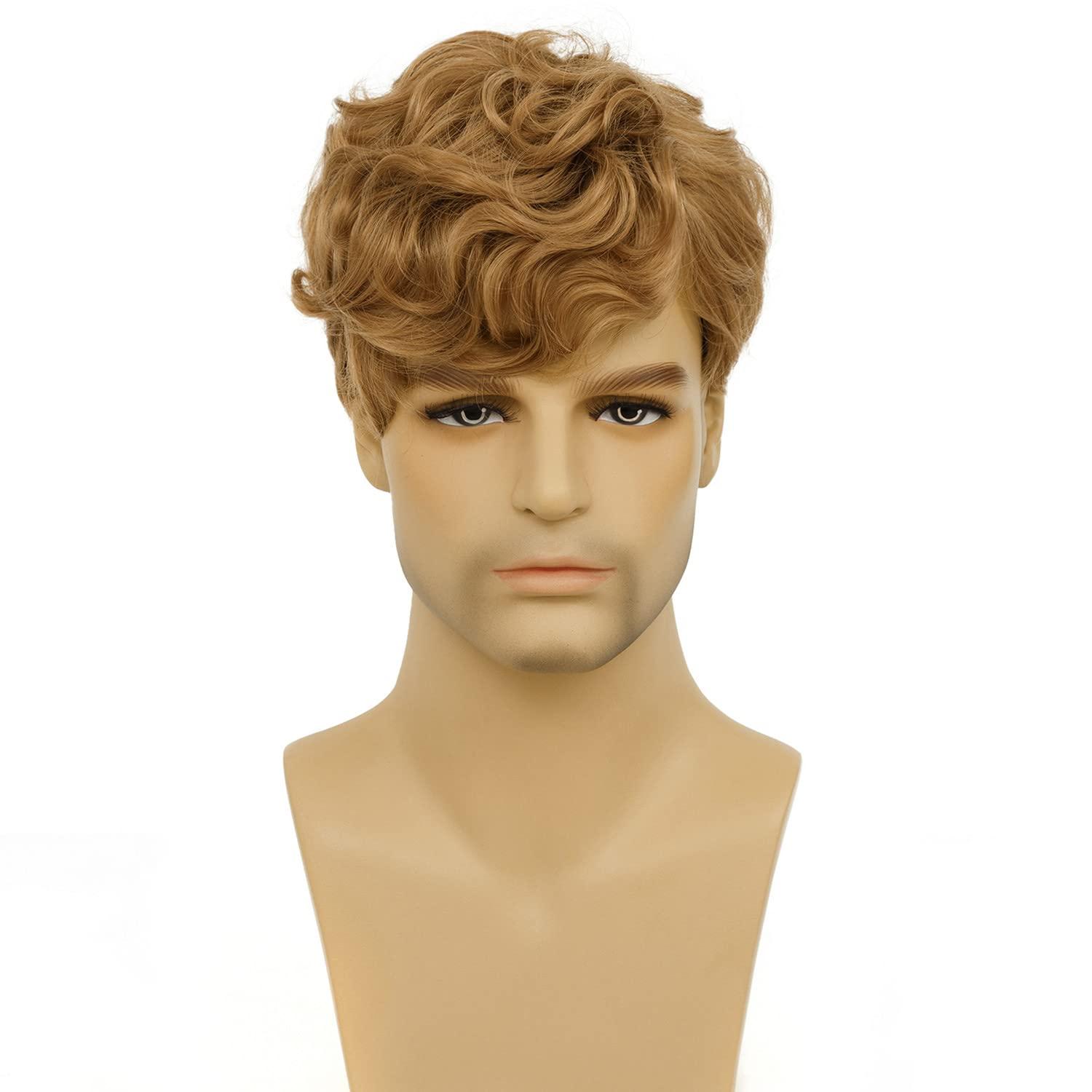 imageCurly Blonde Short Wigs for Men Fluffy Natural Layered Synthetic Blonde Wig Halloween Cosplay Hair Wig for Male Guy BlondeBlonde