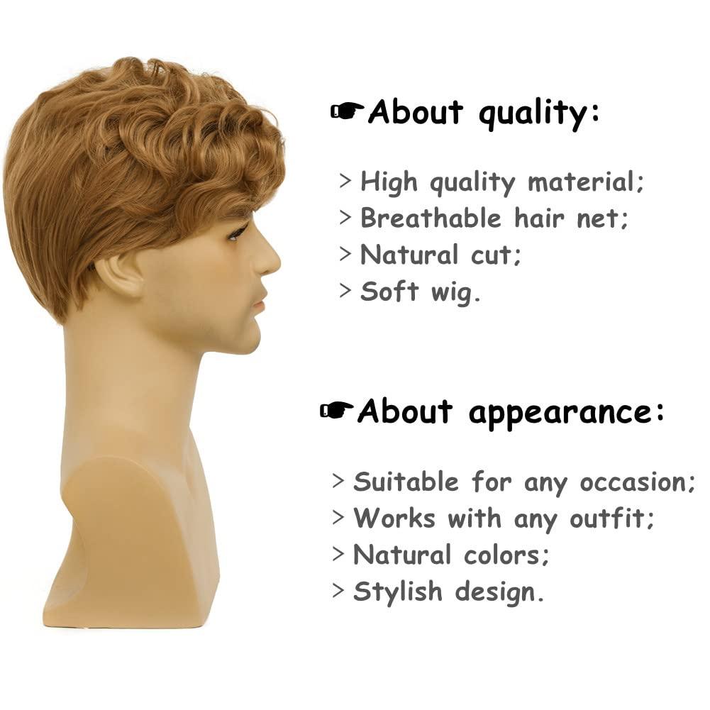 imageCurly Blonde Short Wigs for Men Fluffy Natural Layered Synthetic Blonde Wig Halloween Cosplay Hair Wig for Male Guy BlondeBlonde