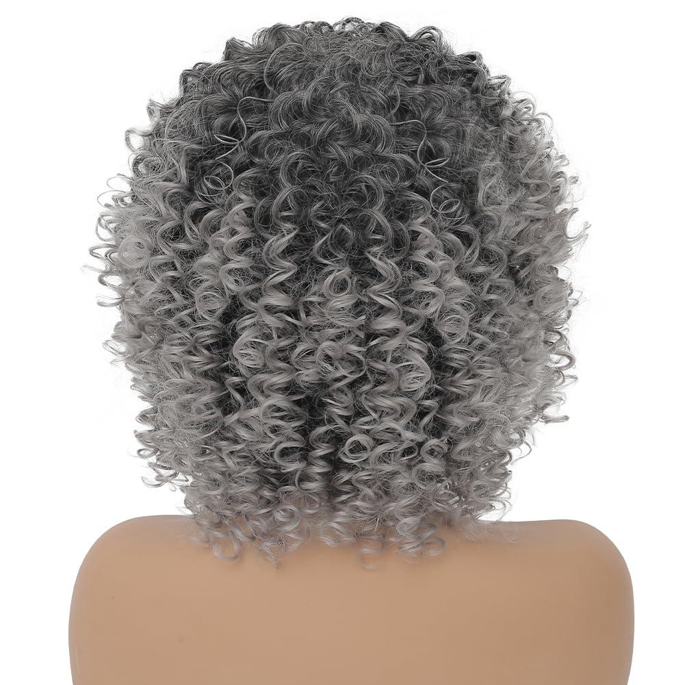 imageGrey Afro Curly Wigs for Black Women Dark Roots with Bangs Wig Short Wave Kinky Synthetic Daily Use WigGrey