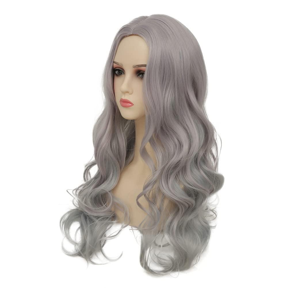 imageGrey Wigs Long Curly Wavy Wigs for Women Middle Part Natural Looking Fiber Synthetic Wigs for Halloween Cosplay Daily Use