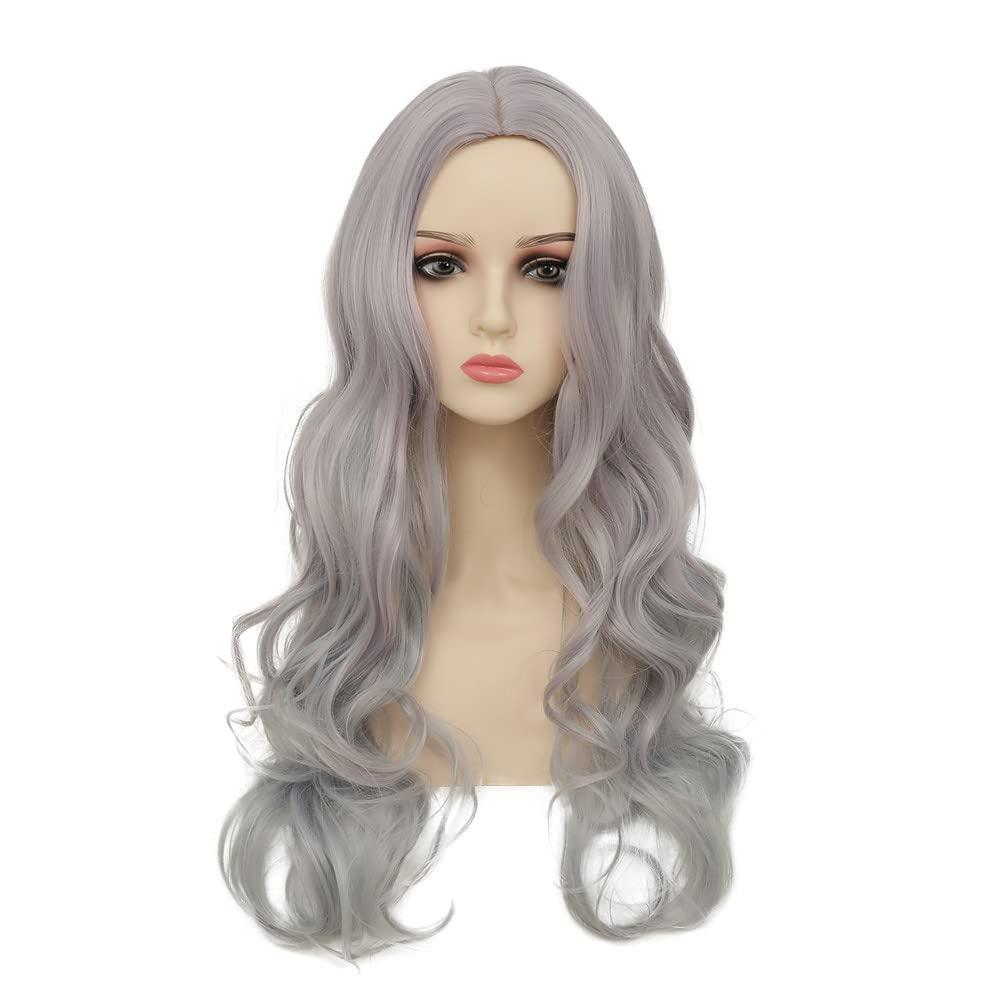 imageGrey Wigs Long Curly Wavy Wigs for Women Middle Part Natural Looking Fiber Synthetic Wigs for Halloween Cosplay Daily Use