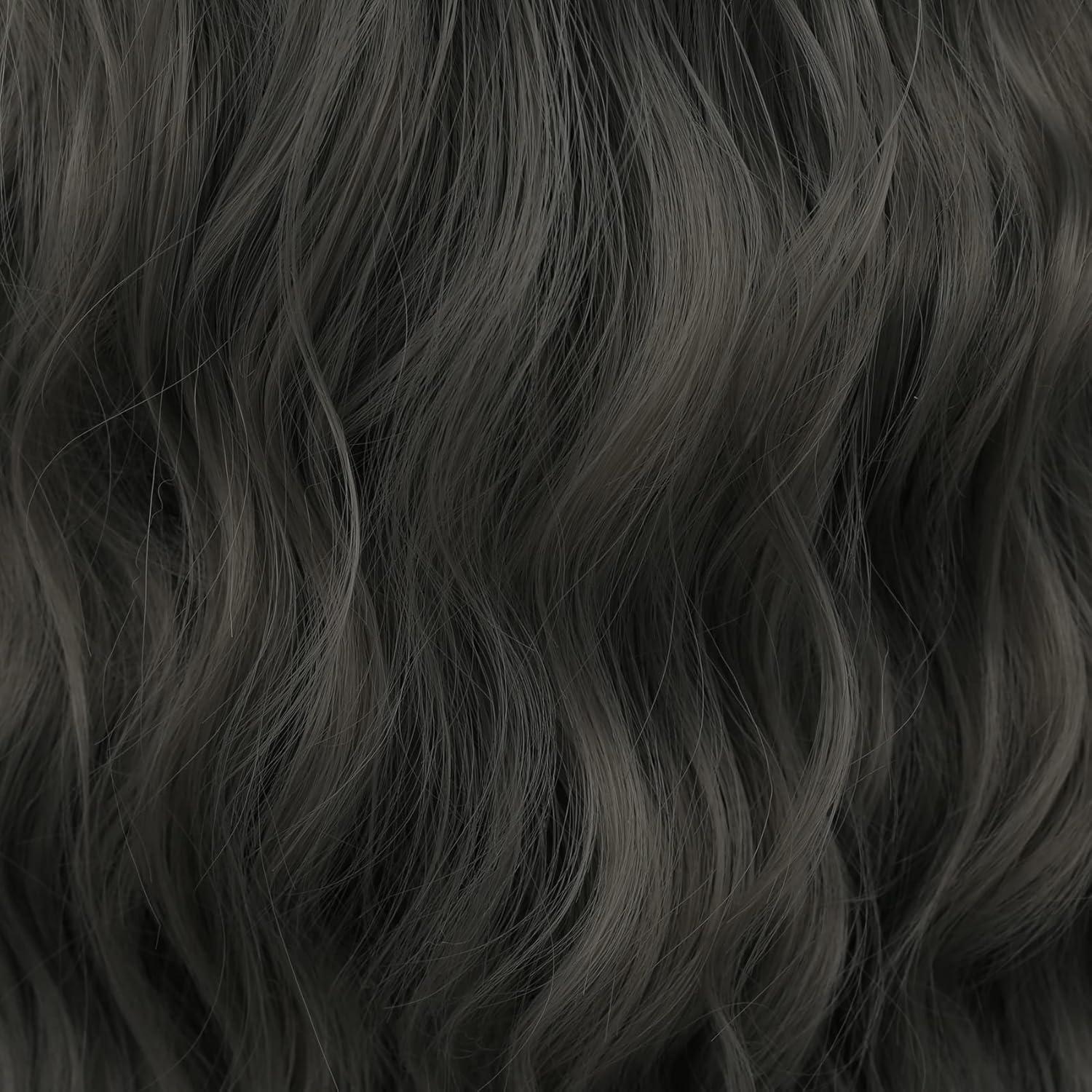 imageLong Black Curly Wavy Wigs for Women Side Part Natural Looking Synthetic Hair Wig Cosplay Halloween Costume WigsOmbre Grey