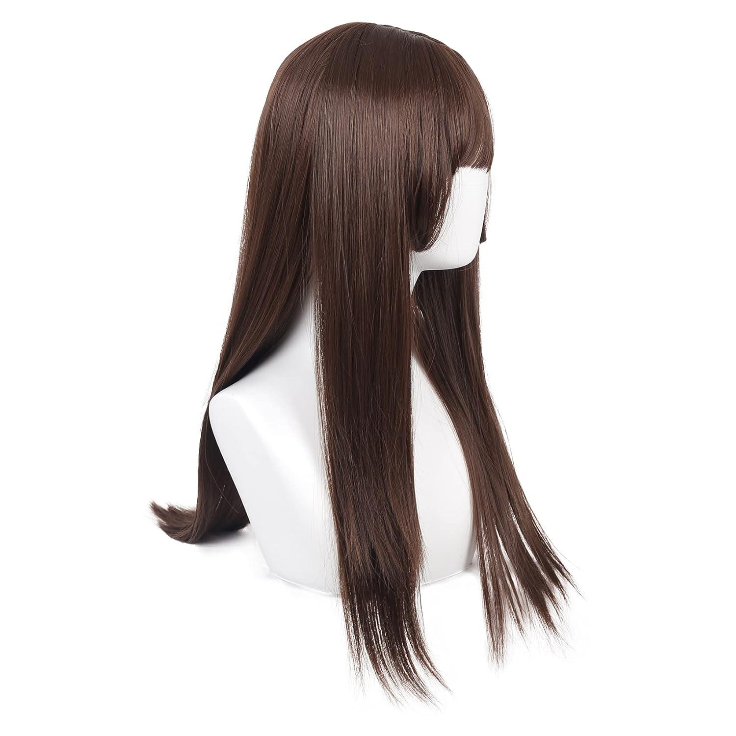 imageLong Red Curly Wavy Wigs with Bangs Natural Looking Wig Heat Resistantant Cosplay Halloween Hair WigsBrown