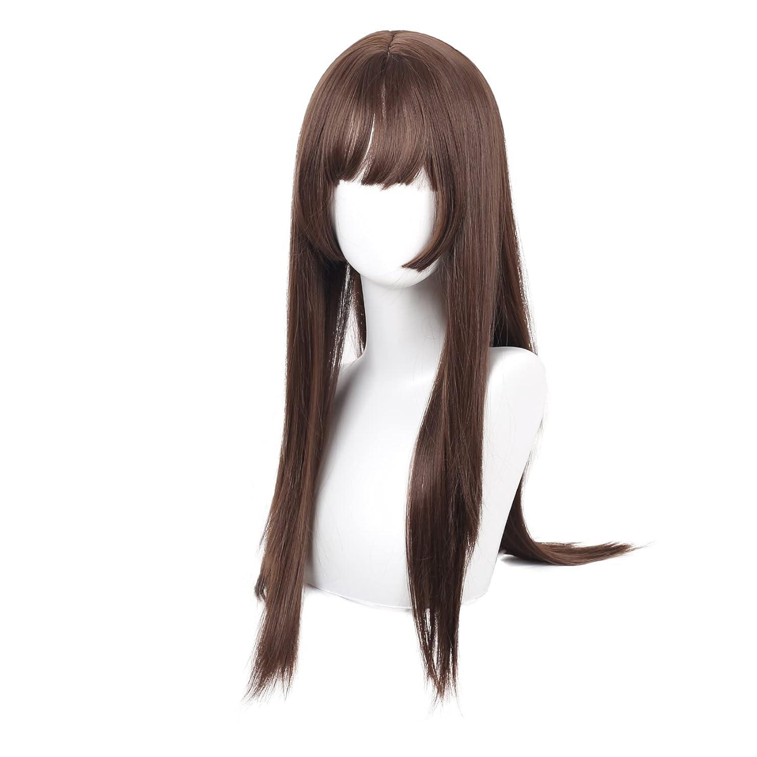 imageLong Red Curly Wavy Wigs with Bangs Natural Looking Wig Heat Resistantant Cosplay Halloween Hair WigsBrown