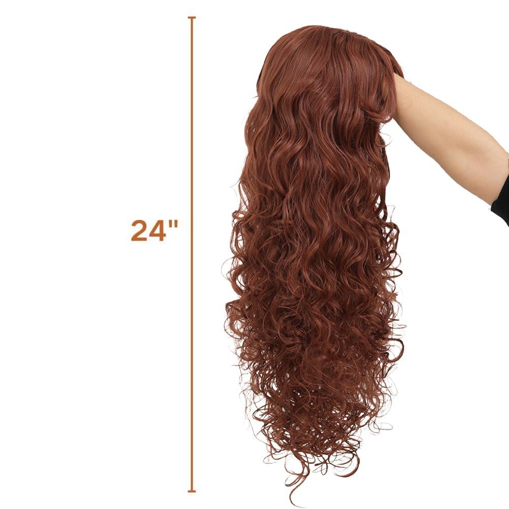 imageLong Red Curly Wavy Wigs with Bangs Natural Looking Wig Heat Resistantant Cosplay Halloween Hair WigsCurly Brown