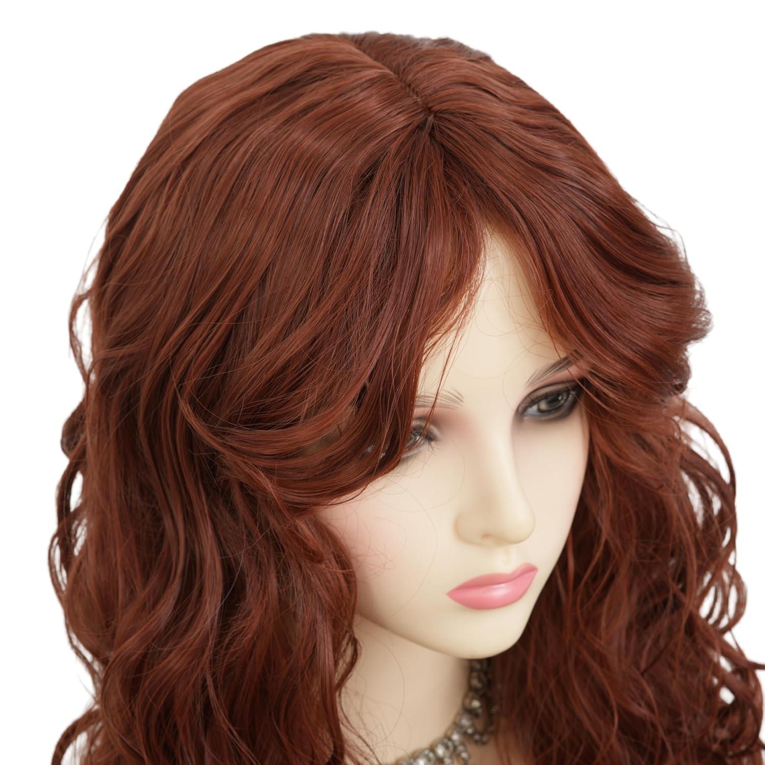 imageLong Red Curly Wavy Wigs with Bangs Natural Looking Wig Heat Resistantant Cosplay Halloween Hair WigsCurly Brown