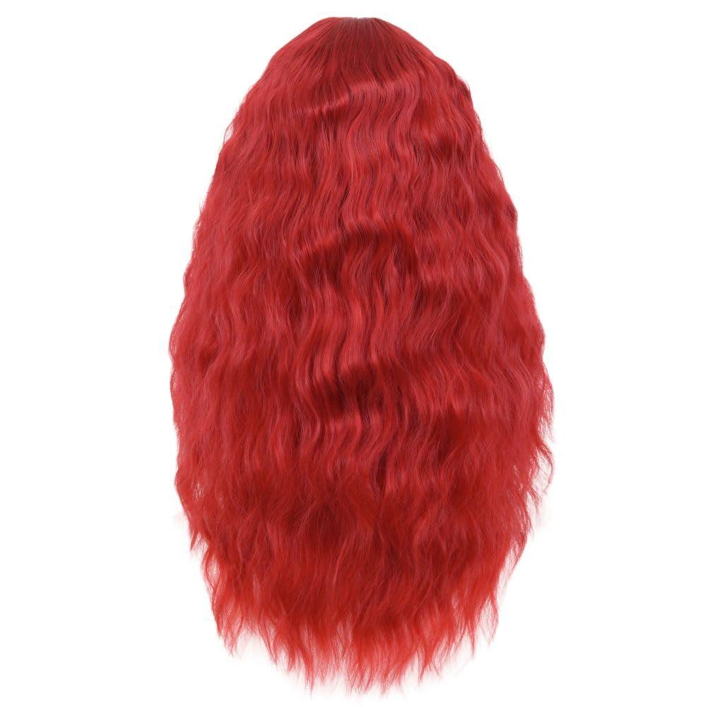 imageLong Red Curly Wavy Wigs with Bangs Natural Looking Wig Heat Resistantant Cosplay Halloween Hair WigsCurly Red