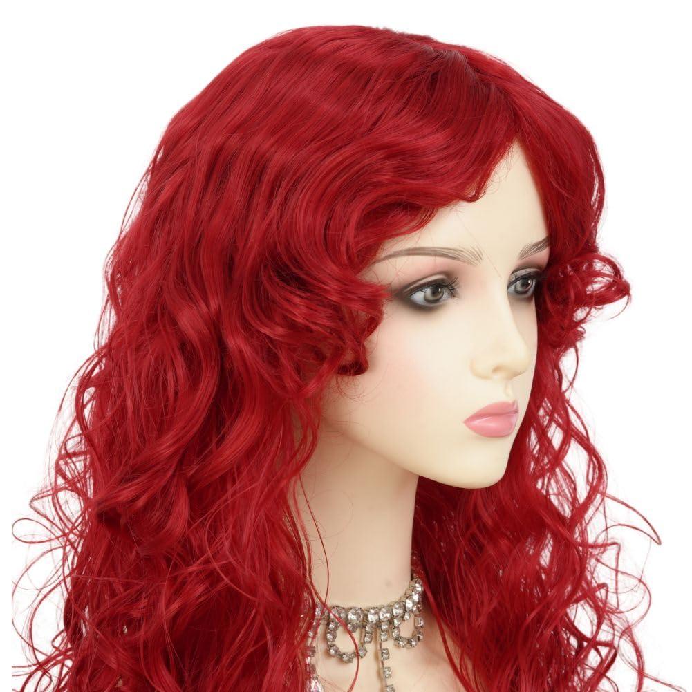 imageLong Red Curly Wavy Wigs with Bangs Natural Looking Wig Heat Resistantant Cosplay Halloween Hair WigsLong Red