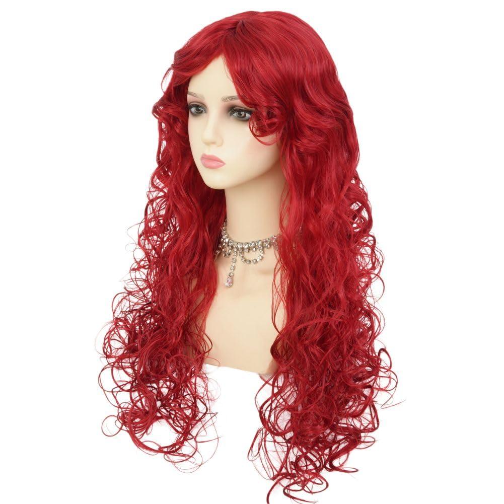 imageLong Red Curly Wavy Wigs with Bangs Natural Looking Wig Heat Resistantant Cosplay Halloween Hair WigsLong Red