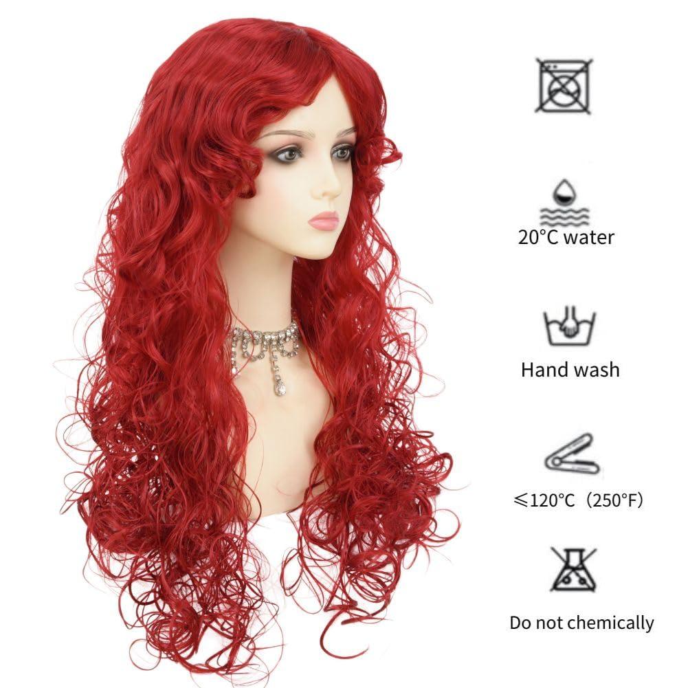 imageLong Red Curly Wavy Wigs with Bangs Natural Looking Wig Heat Resistantant Cosplay Halloween Hair WigsLong Red