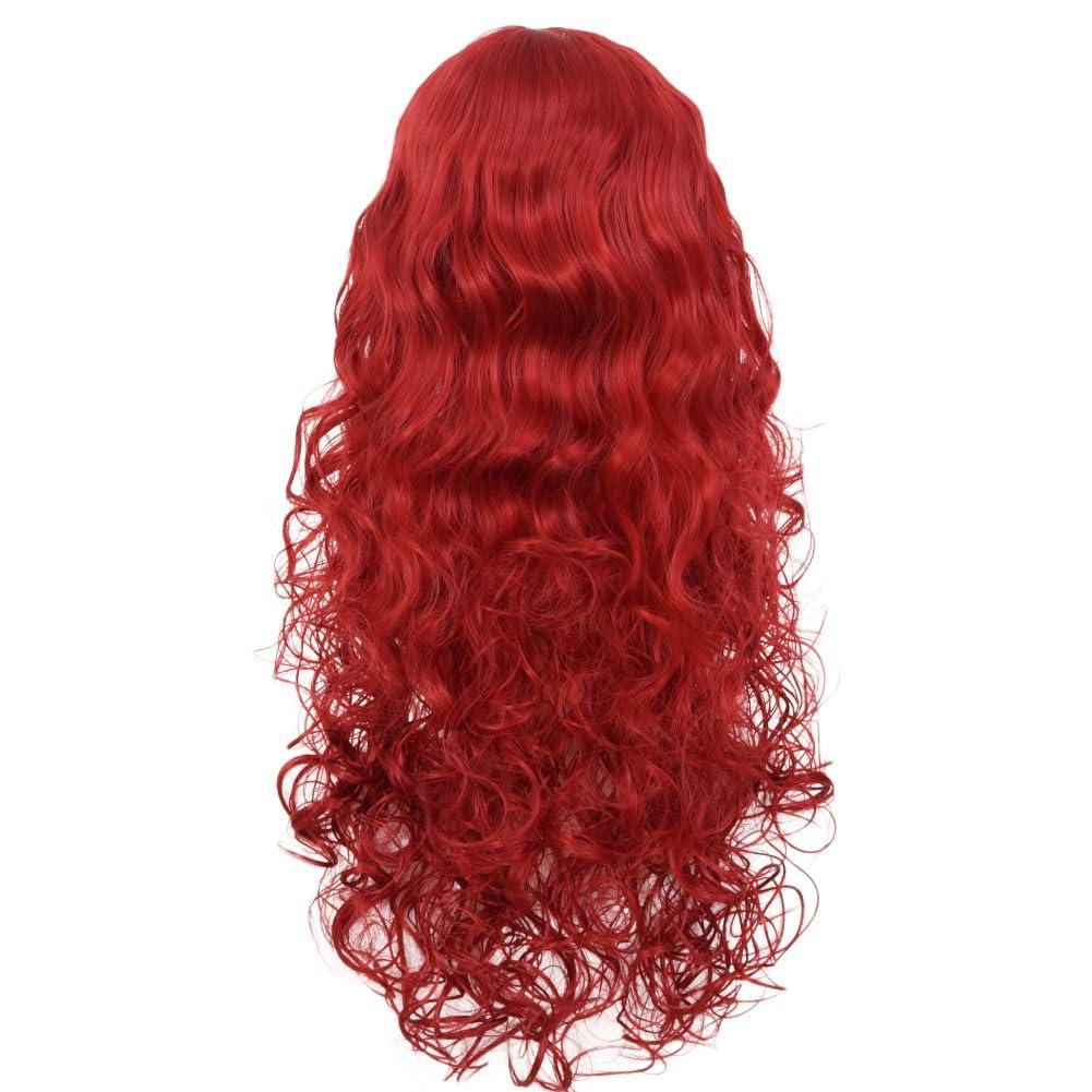 imageLong Red Curly Wavy Wigs with Bangs Natural Looking Wig Heat Resistantant Cosplay Halloween Hair WigsLong Red