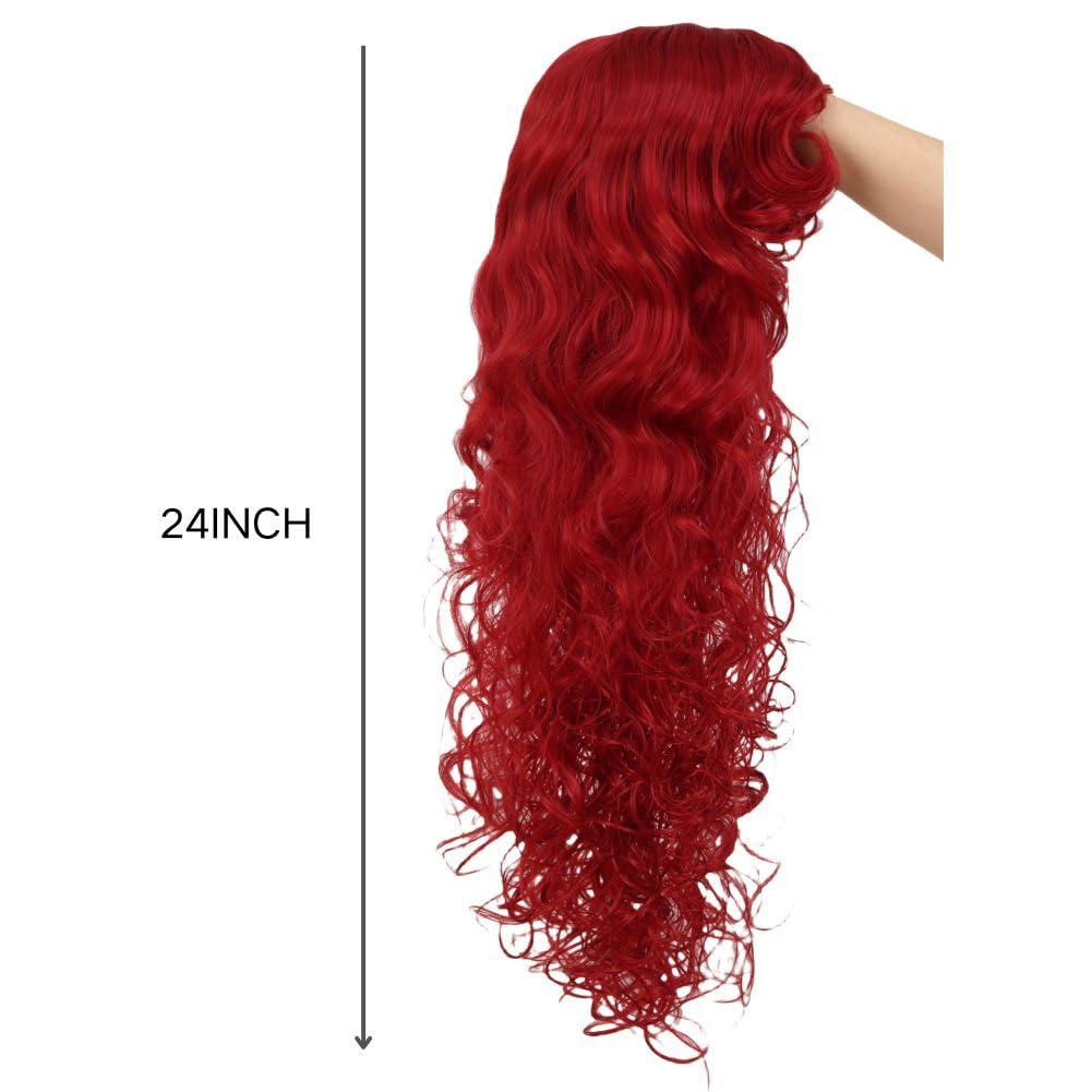imageLong Red Curly Wavy Wigs with Bangs Natural Looking Wig Heat Resistantant Cosplay Halloween Hair WigsLong Red
