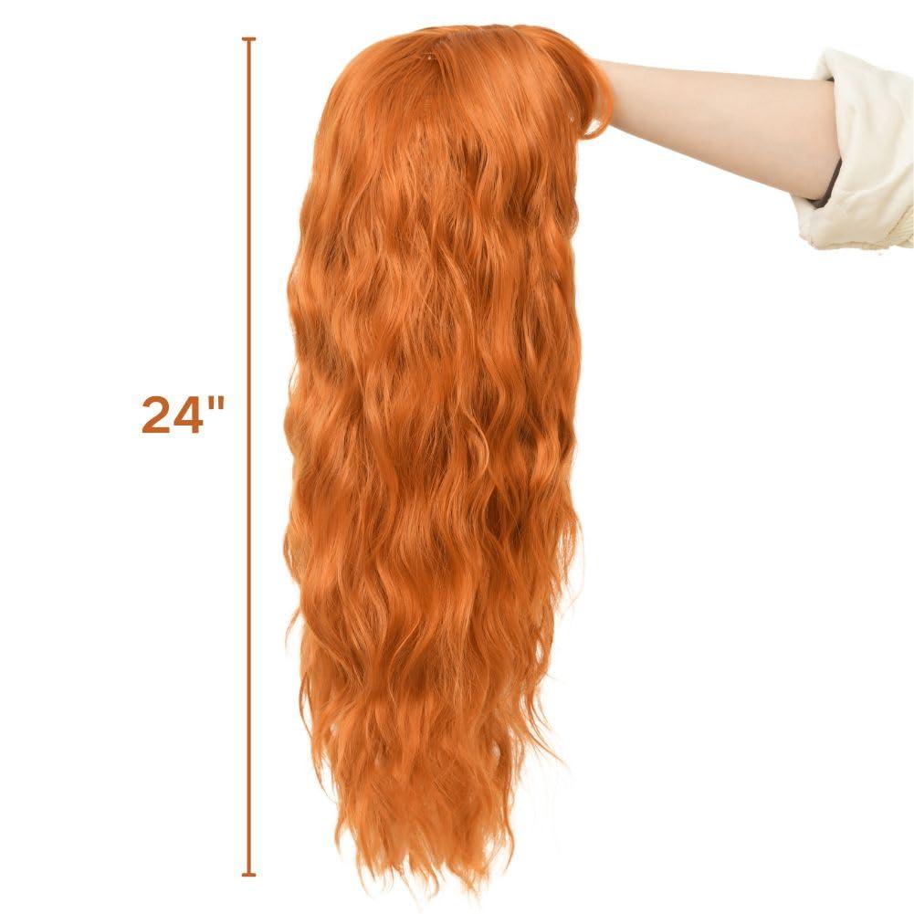 imageLong Red Curly Wavy Wigs with Bangs Natural Looking Wig Heat Resistantant Cosplay Halloween Hair WigsOrange