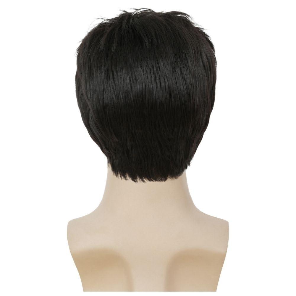 imageMens Black Short Wigs Natural Hair Male Wig Fluffy Synthetic Fibre Heat Resistant Halloween Cosplay WigBlack