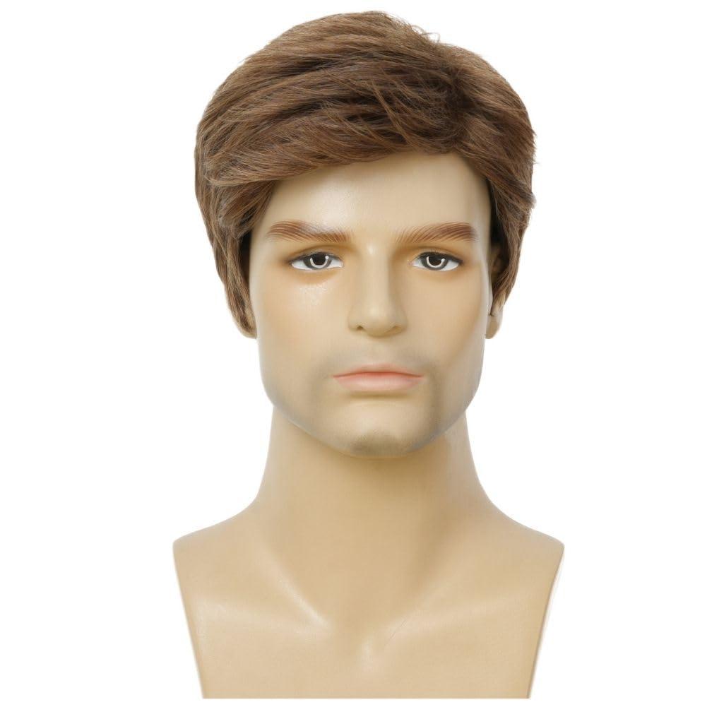 imageMens Black Short Wigs Natural Hair Male Wig Fluffy Synthetic Fibre Heat Resistant Halloween Cosplay WigBrown