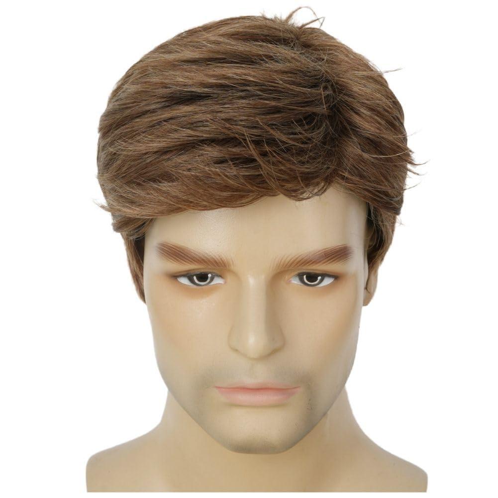 imageMens Black Short Wigs Natural Hair Male Wig Fluffy Synthetic Fibre Heat Resistant Halloween Cosplay WigBrown