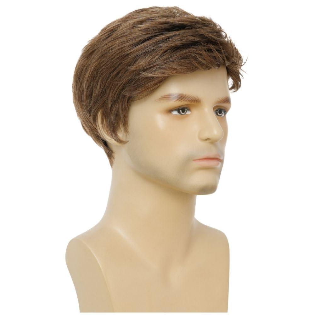 imageMens Black Short Wigs Natural Hair Male Wig Fluffy Synthetic Fibre Heat Resistant Halloween Cosplay WigBrown