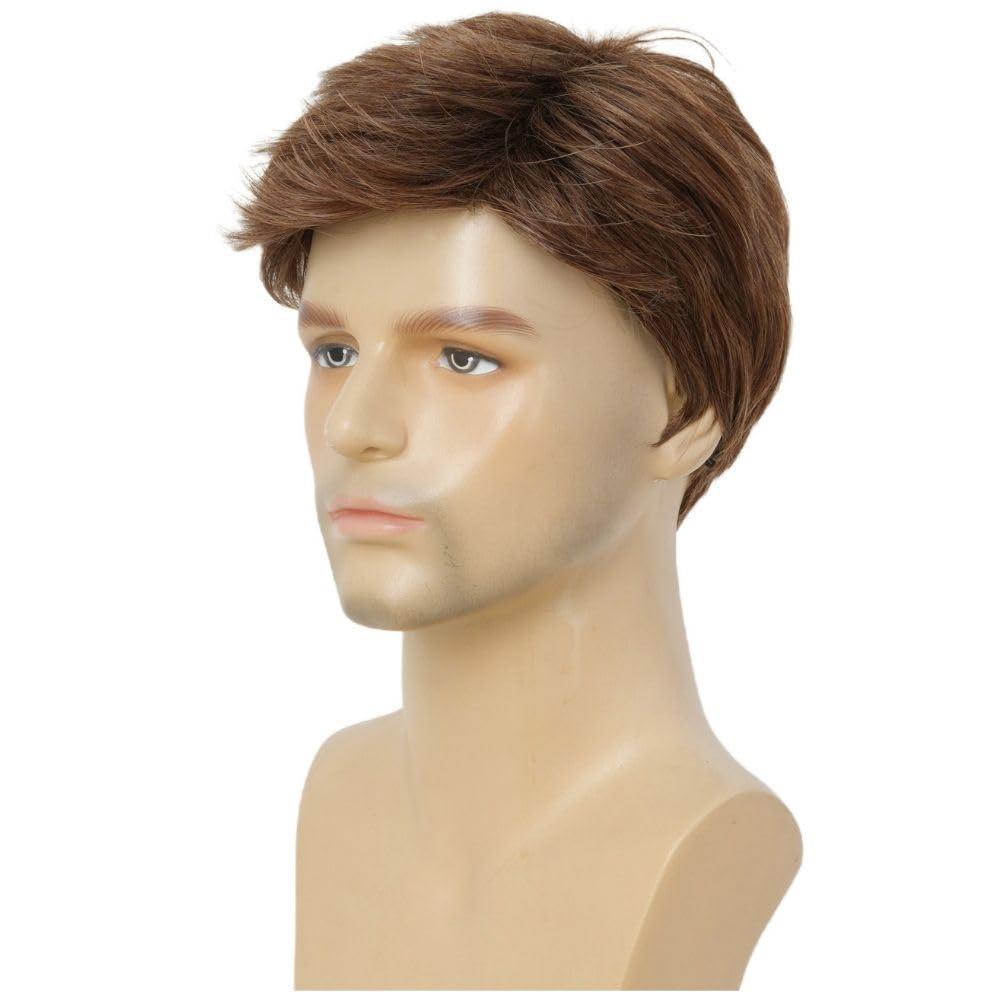 imageMens Black Short Wigs Natural Hair Male Wig Fluffy Synthetic Fibre Heat Resistant Halloween Cosplay WigBrown
