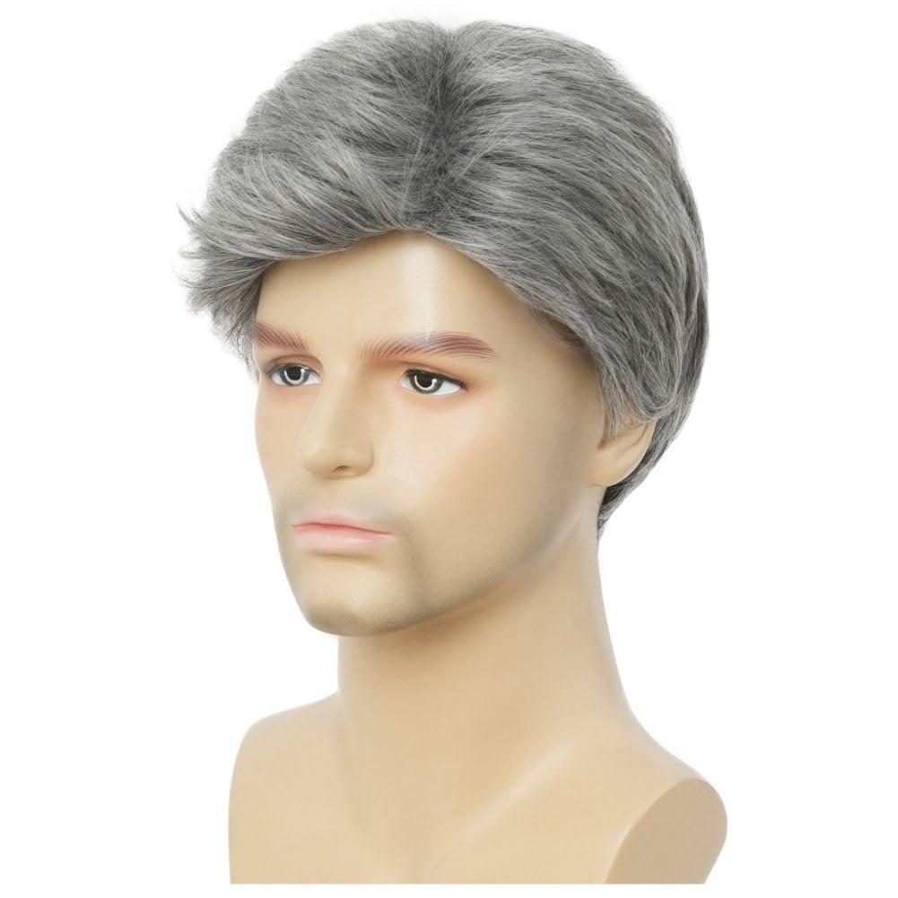 imageMens Black Short Wigs Natural Hair Male Wig Fluffy Synthetic Fibre Heat Resistant Halloween Cosplay WigGrey