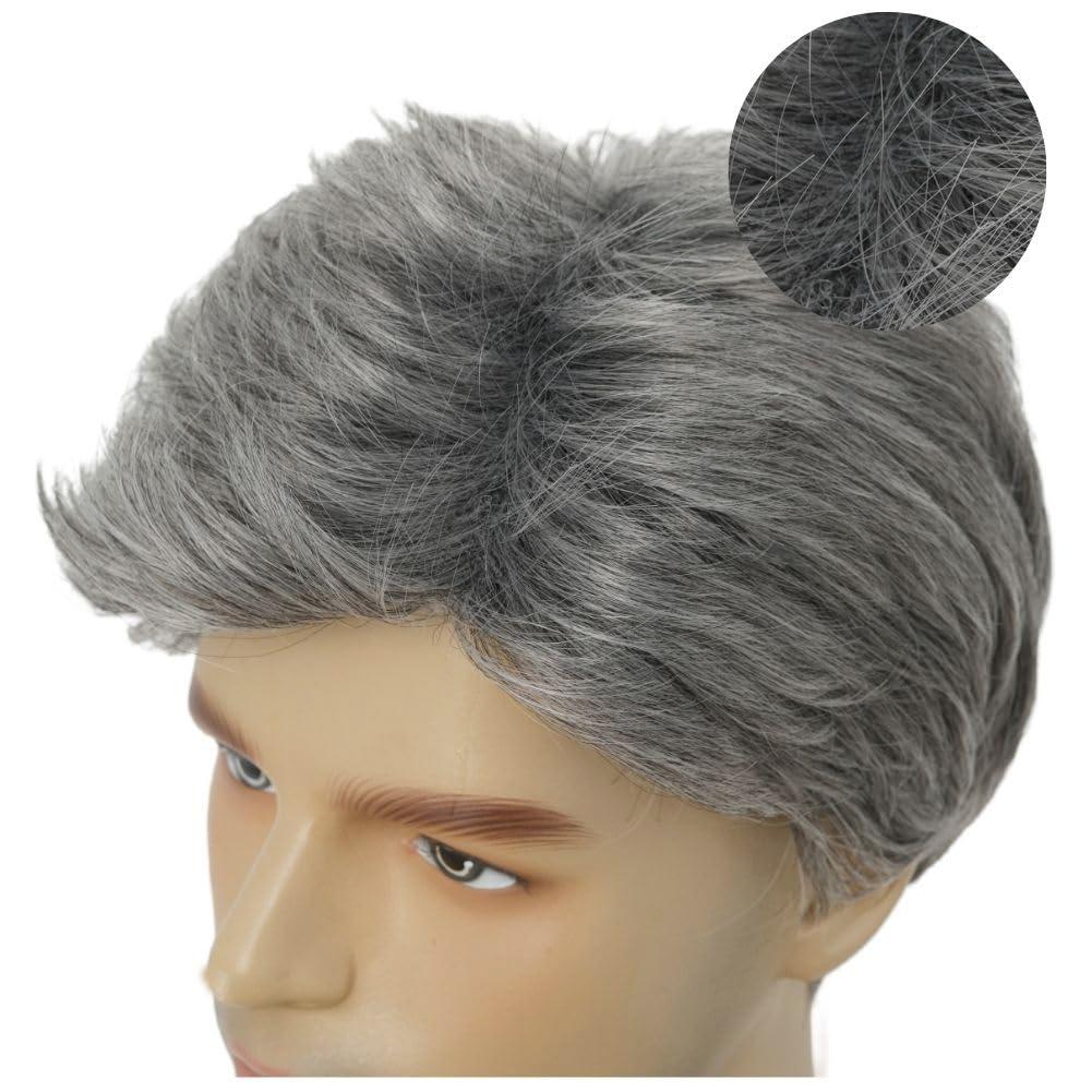 imageMens Black Short Wigs Natural Hair Male Wig Fluffy Synthetic Fibre Heat Resistant Halloween Cosplay WigGrey