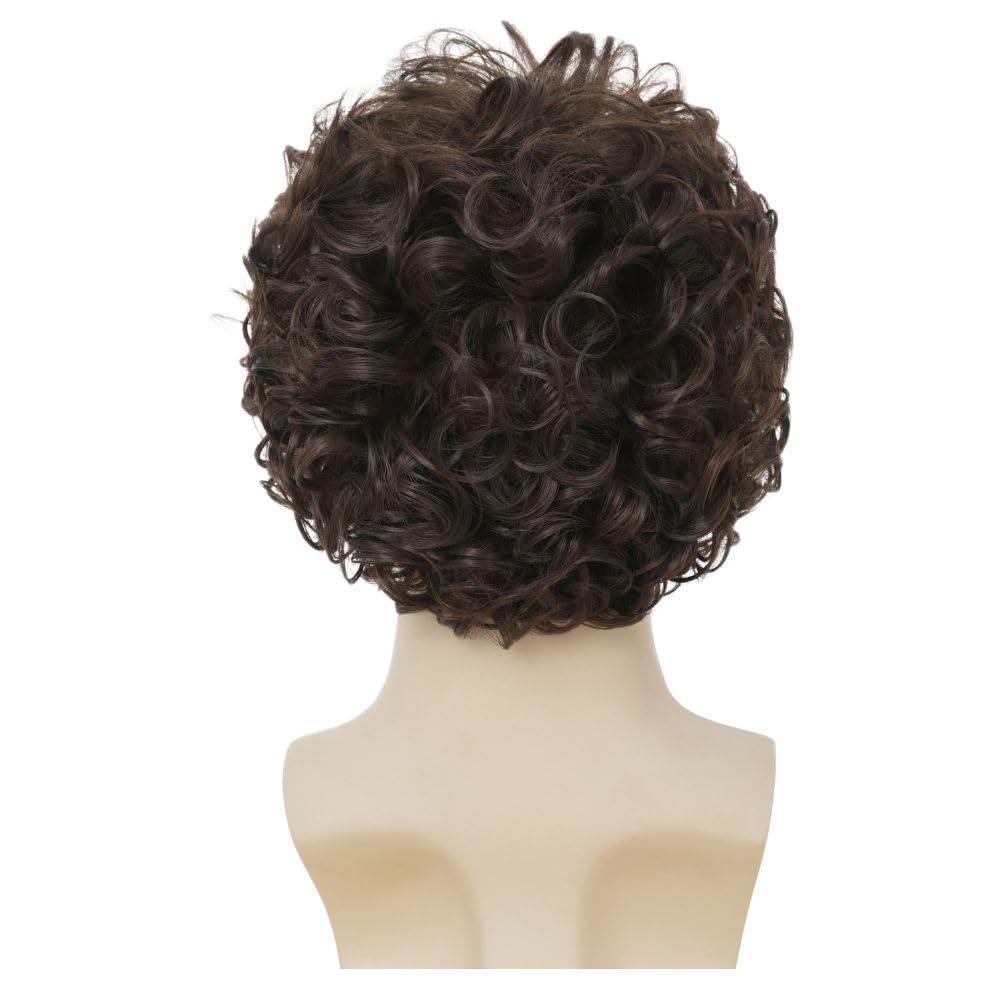 imageMens Brown Short Curly Wig Synthetic Heat Resistant Hair Wigs for Male Cosplay Halloween Daily Guy