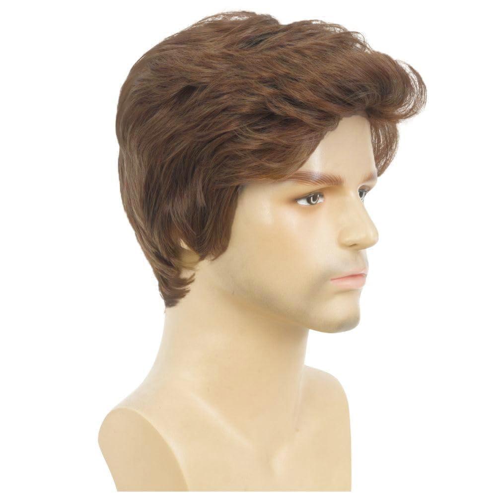 imageMens Brown Short Wig Soft Layered Fluffy Natural Looking Synthetic Halloween Cosplay Daily Party WigsBrown2