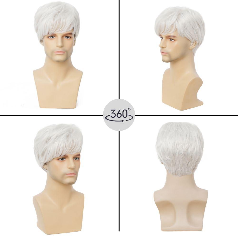 imageMens Brown Short Wig Soft Layered Fluffy Natural Looking Synthetic Halloween Cosplay Daily Party WigsWhite