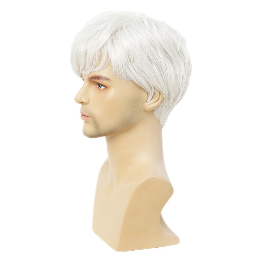 imageMens Brown Short Wig Soft Layered Fluffy Natural Looking Synthetic Halloween Cosplay Daily Party WigsWhite