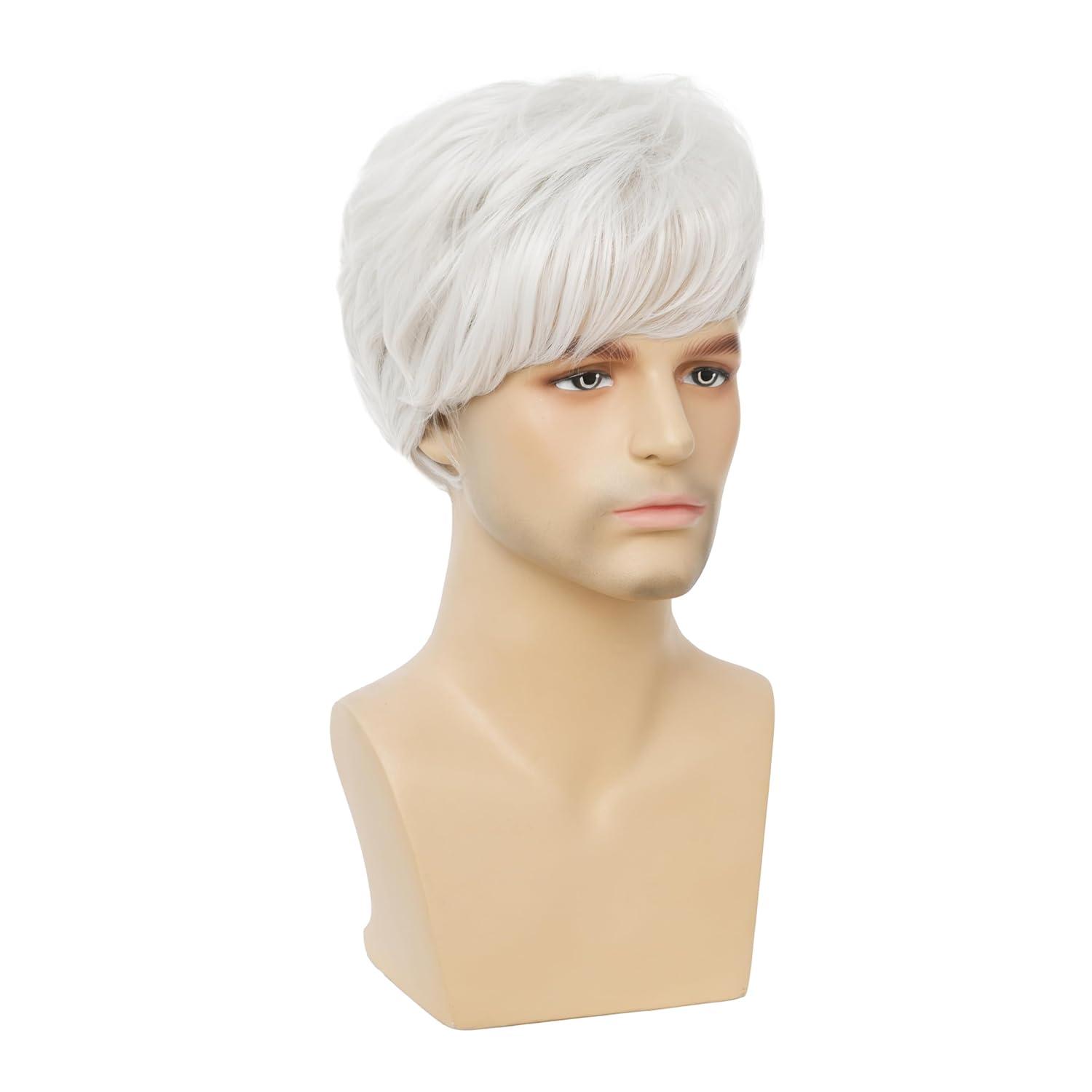 imageMens Brown Short Wig Soft Layered Fluffy Natural Looking Synthetic Halloween Cosplay Daily Party WigsWhite