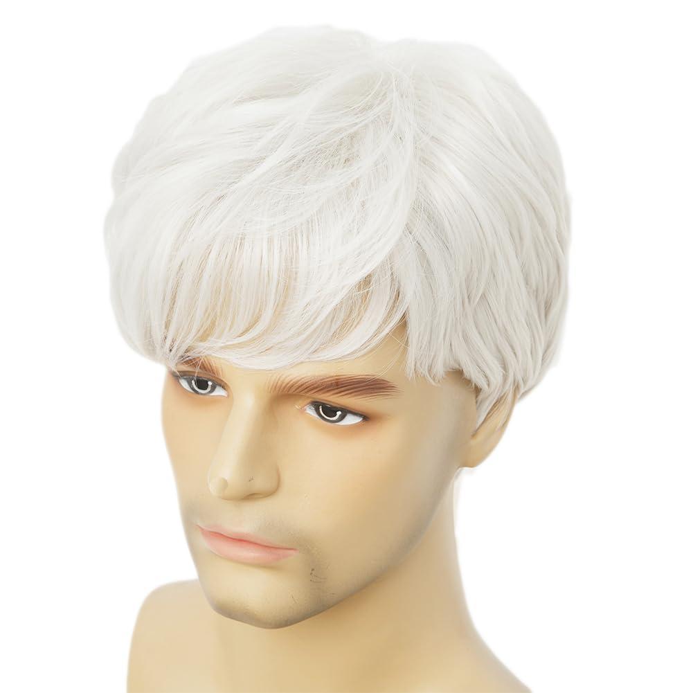 imageMens Brown Short Wig Soft Layered Fluffy Natural Looking Synthetic Halloween Cosplay Daily Party WigsWhite