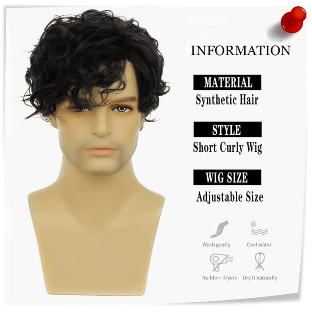 imageMens Long Brown Wig Straight Brown Side Part Wig Synthetic Heat Resistant Hair Wigs Male Guys Daily Party Costume Halloween UseBlack