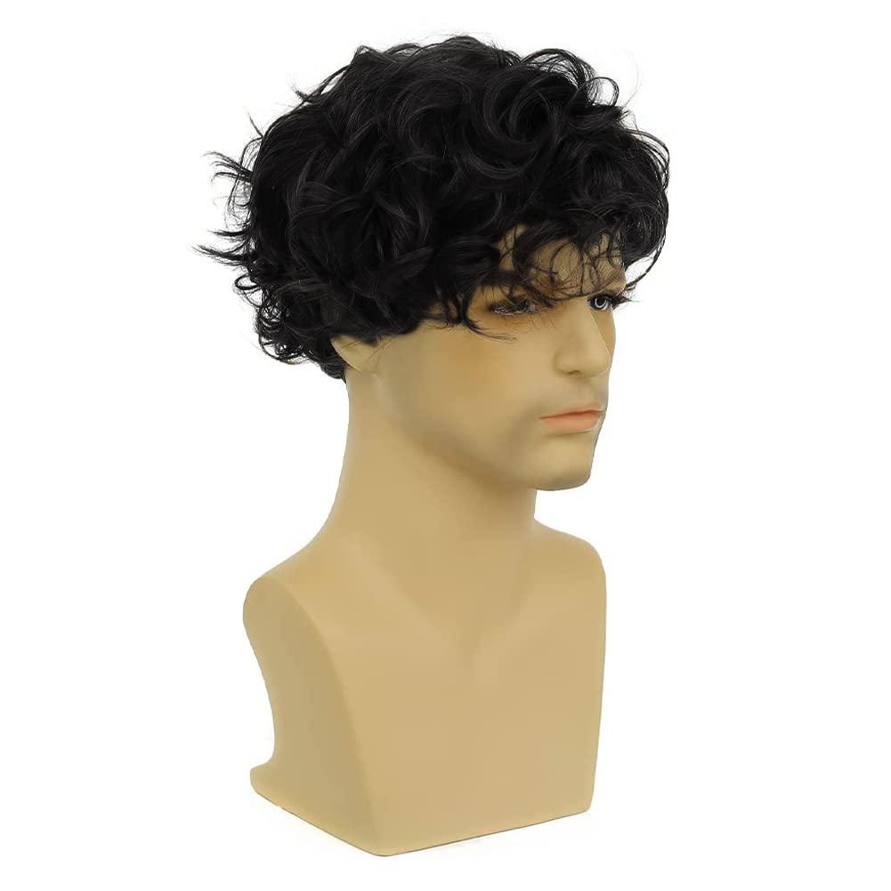 imageMens Long Brown Wig Straight Brown Side Part Wig Synthetic Heat Resistant Hair Wigs Male Guys Daily Party Costume Halloween UseBlack