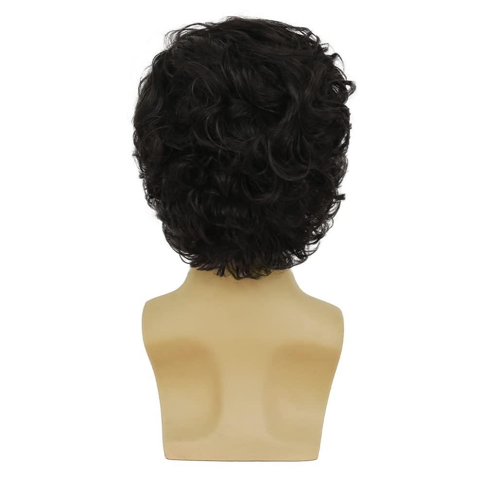 imageMens Long Brown Wig Straight Brown Side Part Wig Synthetic Heat Resistant Hair Wigs Male Guys Daily Party Costume Halloween UseBlack